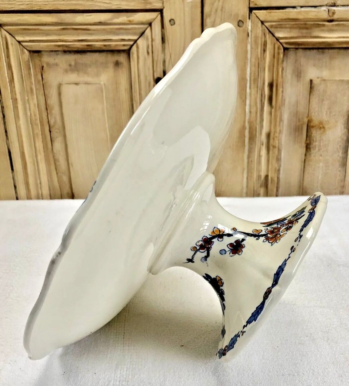 Compotier fruit cutters on pedestal Gien rooster and peonies 1938 1960
