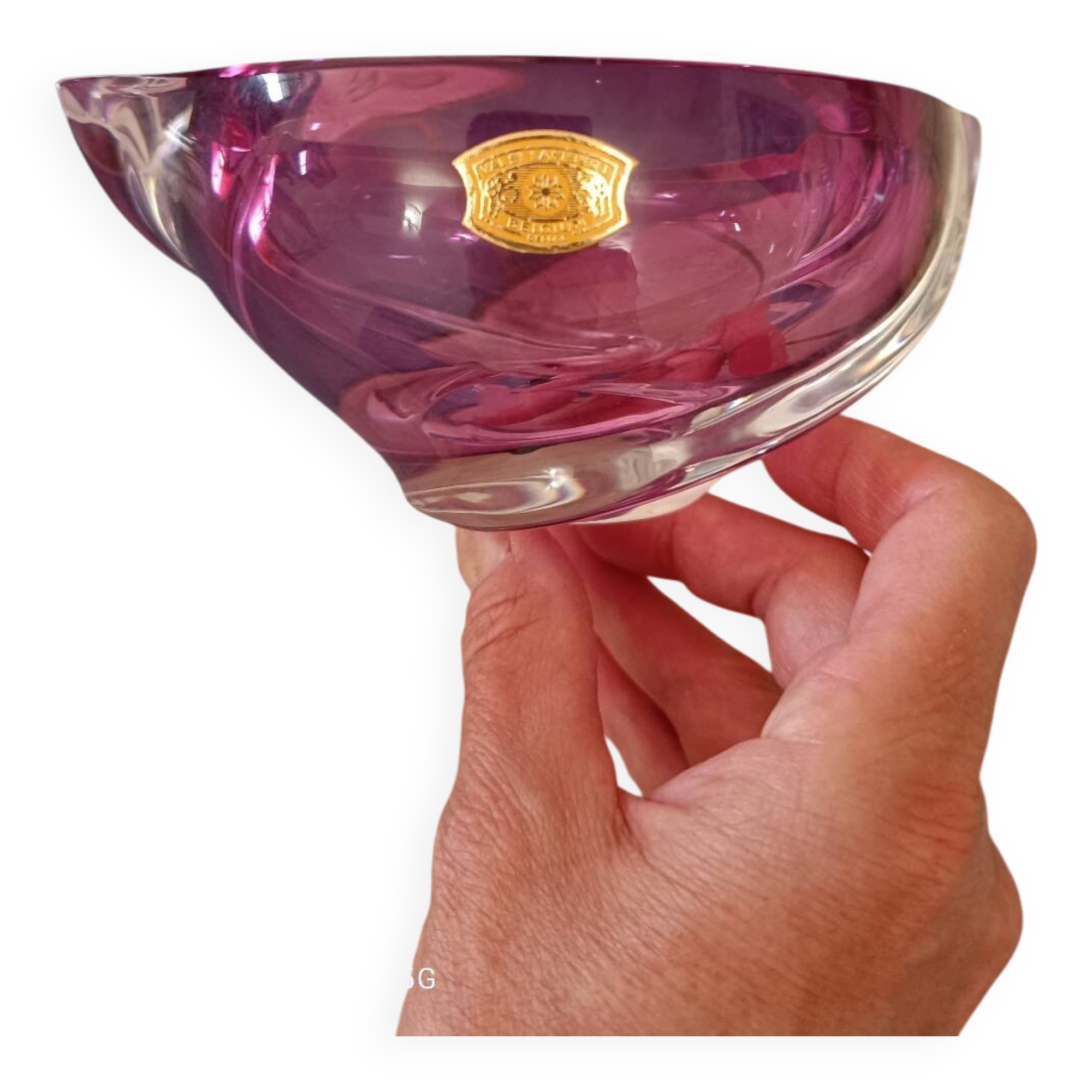 Cendrier en cristal rose Val Saint Lambert, Belgique