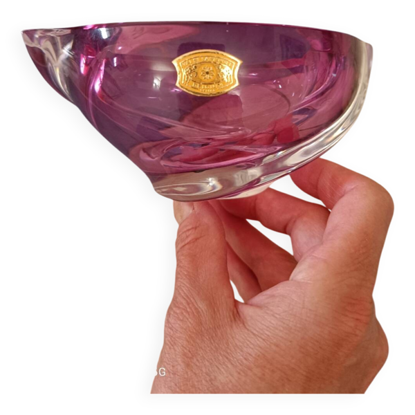 Cendrier en cristal rose Val Saint Lambert, Belgique
