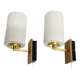 Pair of Scandinavian Wall Lights - Opaline Brass Wood - 50's 60's