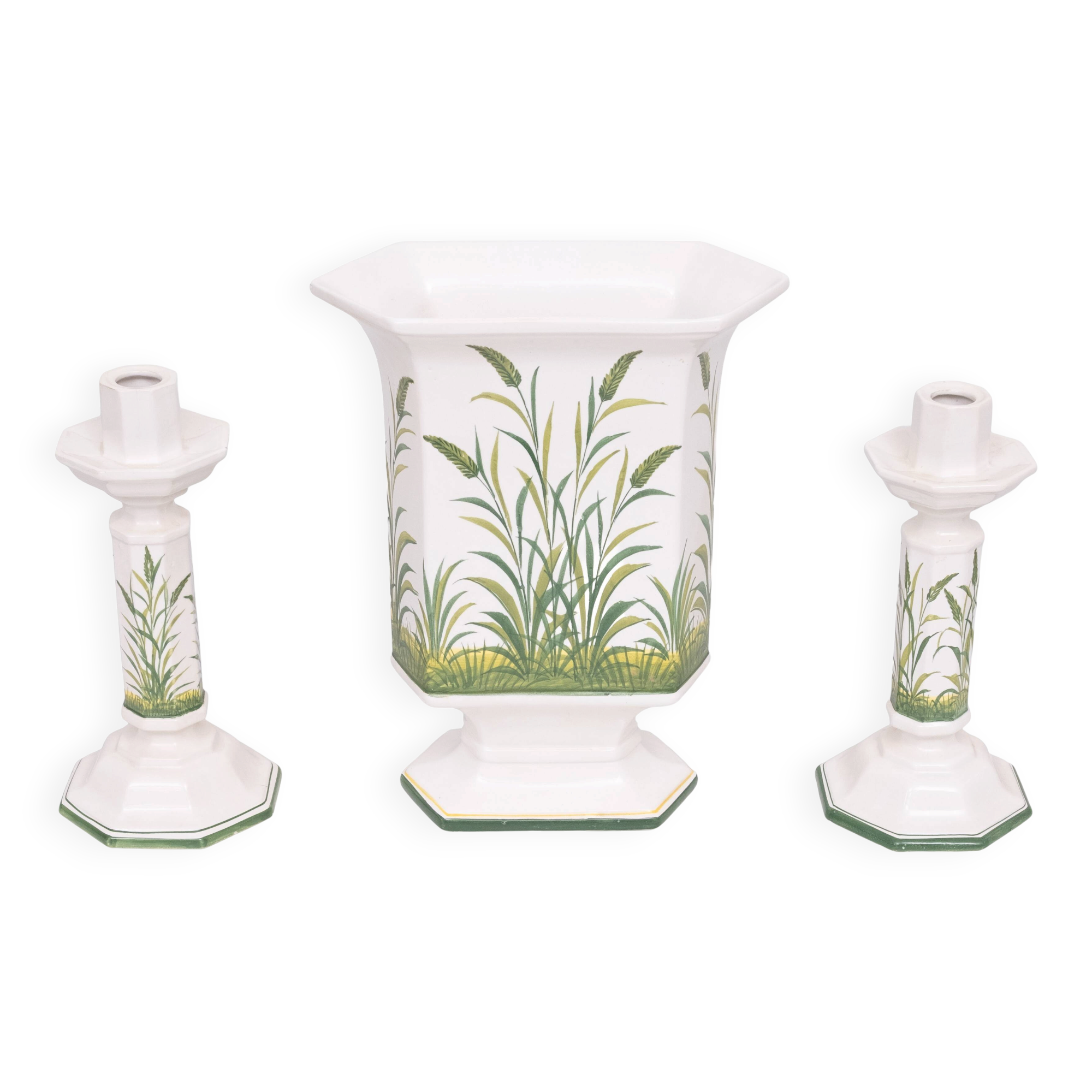 set of 3 Ceramics Candlesticks and Jardiniere by Bassano Italy 1970s