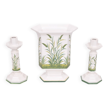 set of 3 Ceramics Candlesticks and Jardiniere by Bassano Italy 1970s