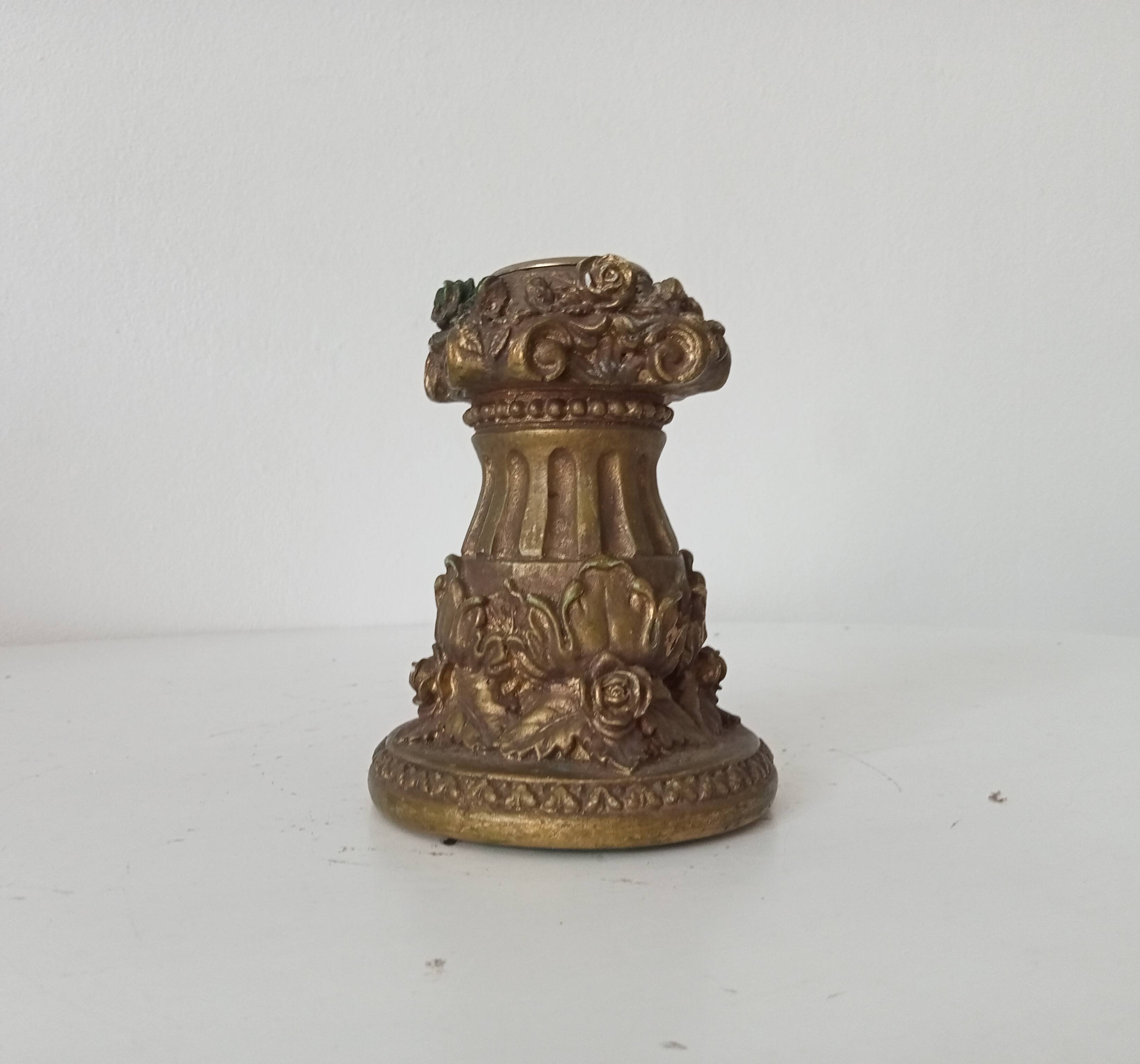Vintage candlestick Gargoyles studio in golden resin