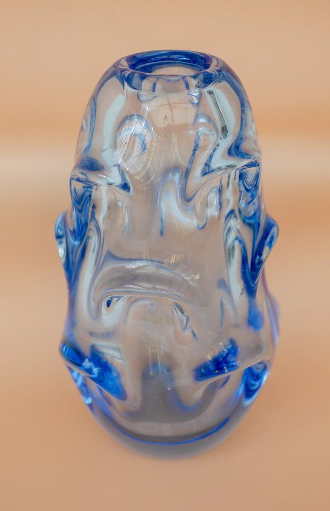 Mid-century modern crystal vase in pale blue by Börne Augustsson for Åseda