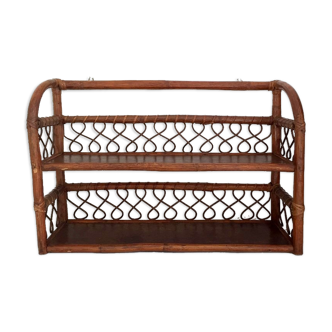 Wall shelf in wood, cannage and rattan from the 60s