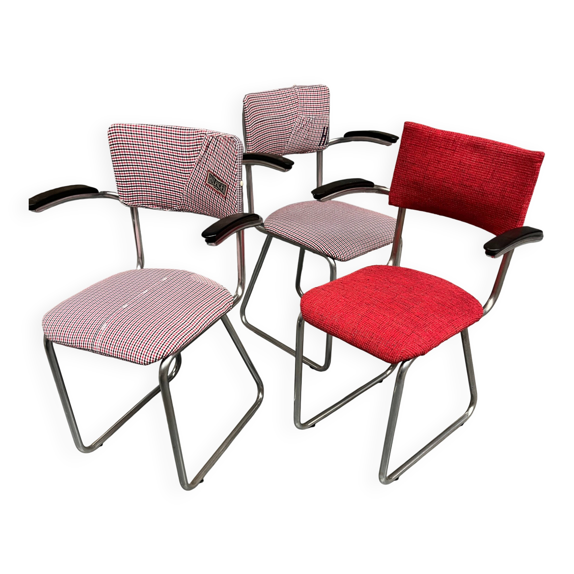 Set of 3 vintage cantilever chairs reupholstered.