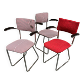 Lot de 3 chaises vintage en porte-à-faux retapissées