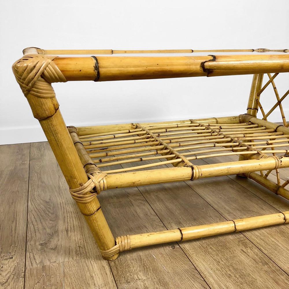 Rattan coffee table and vintage glass