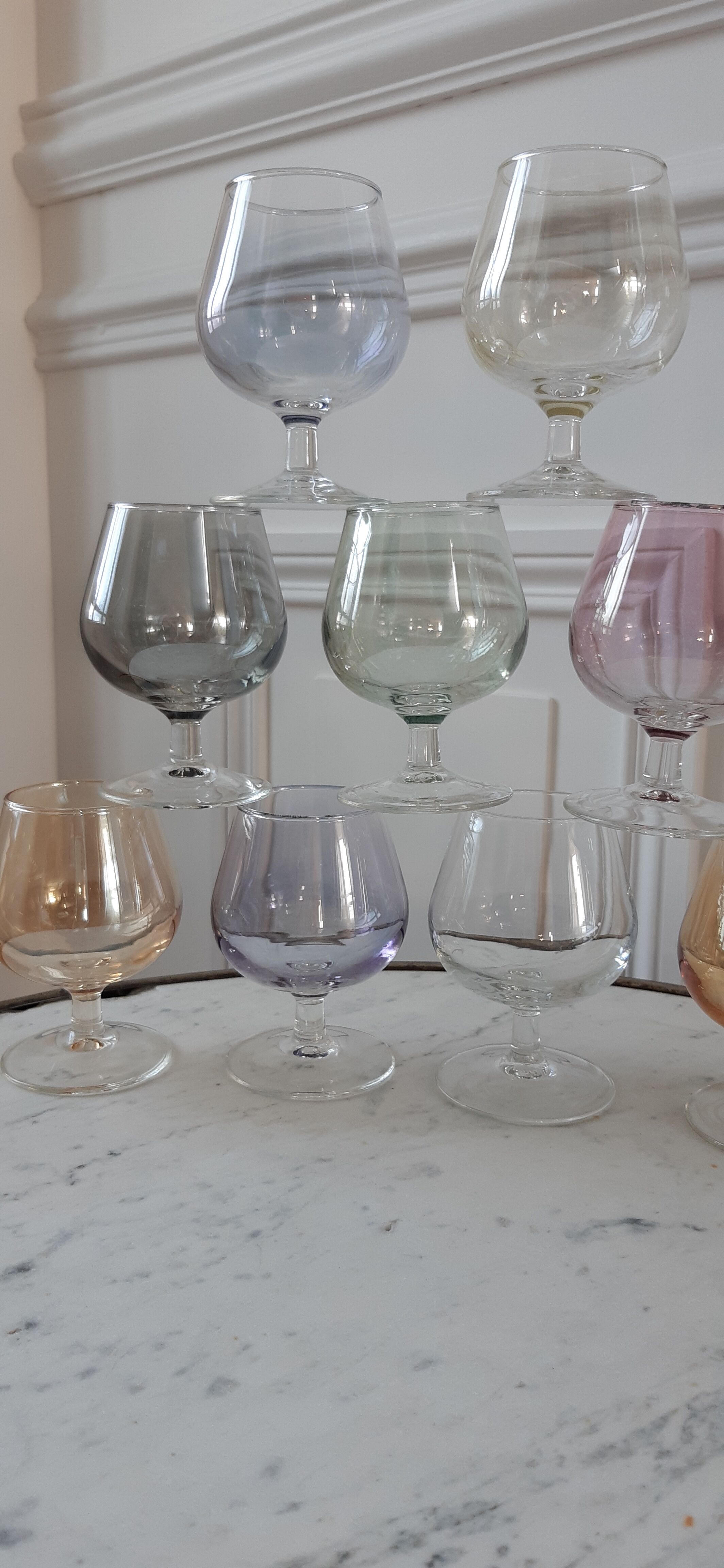 Set of 12 colored glasses to digestive / aperitif 60s