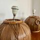 Pair of vintage rattan ball lamp bases