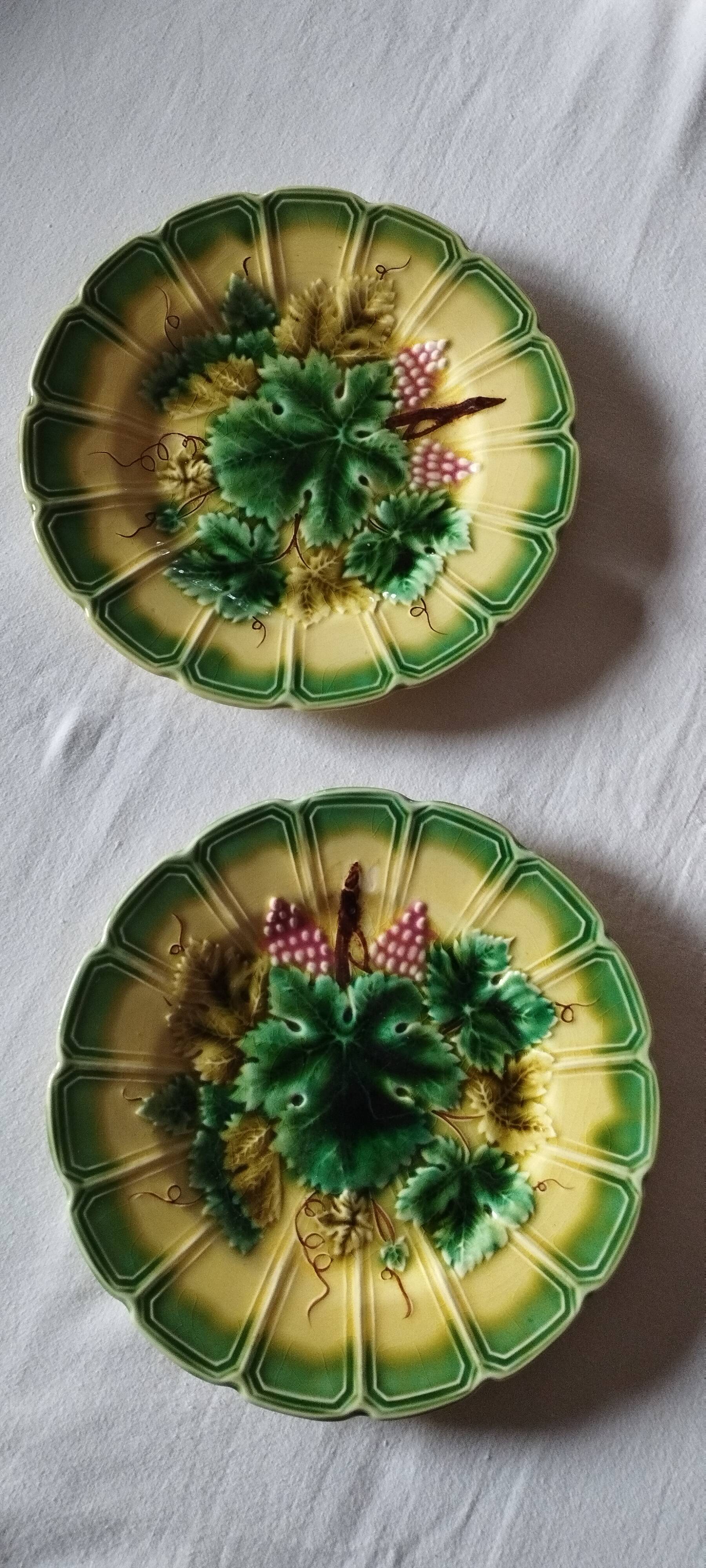 Majolica earthenware dessert plates Sarreguemines