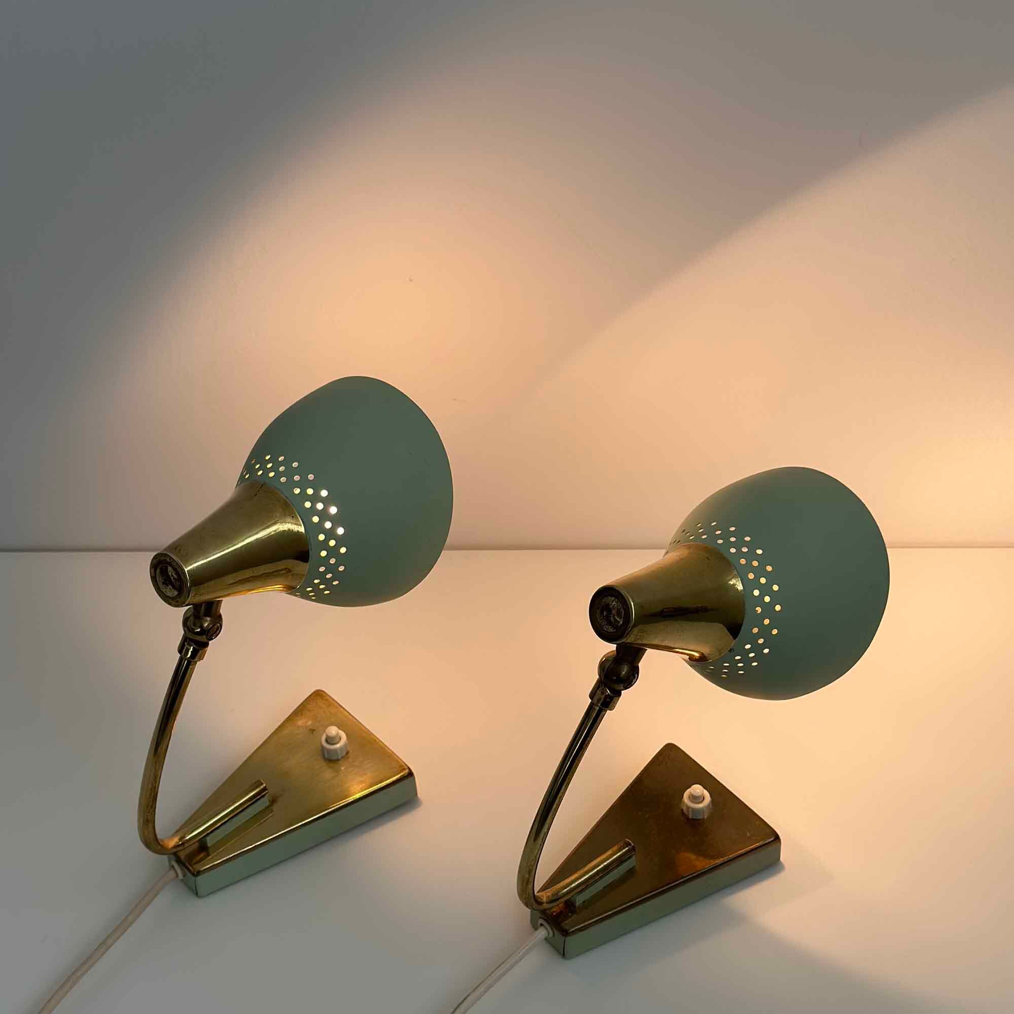 Mid-century night lights in mint green and gold