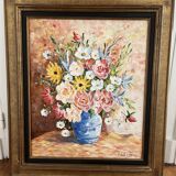 Oil on canvas, still life with bouquet of flowers