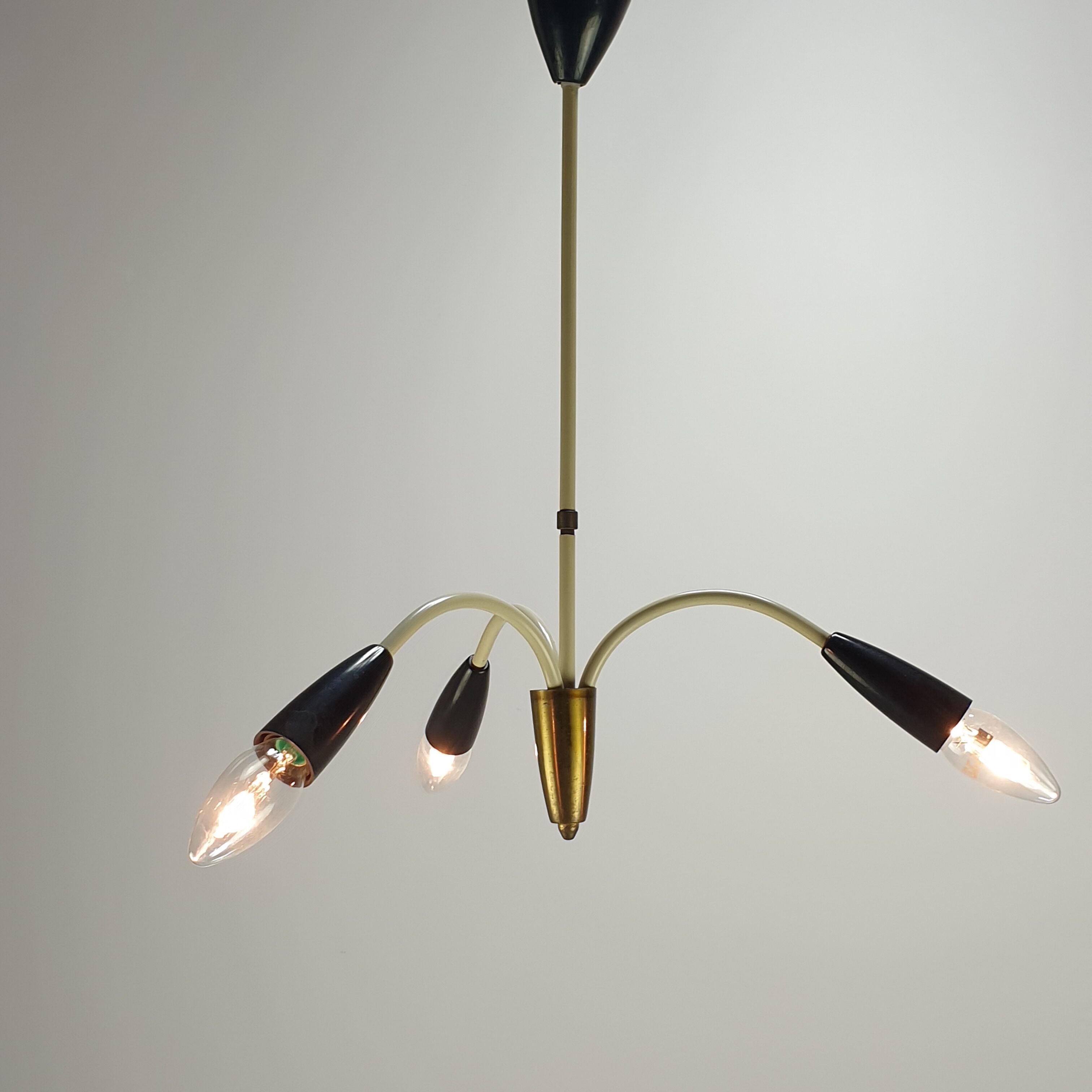 Italian 3 Armed Chandelier with Brass, 1960s