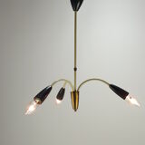 Italian 3 Armed Chandelier with Brass, 1960s