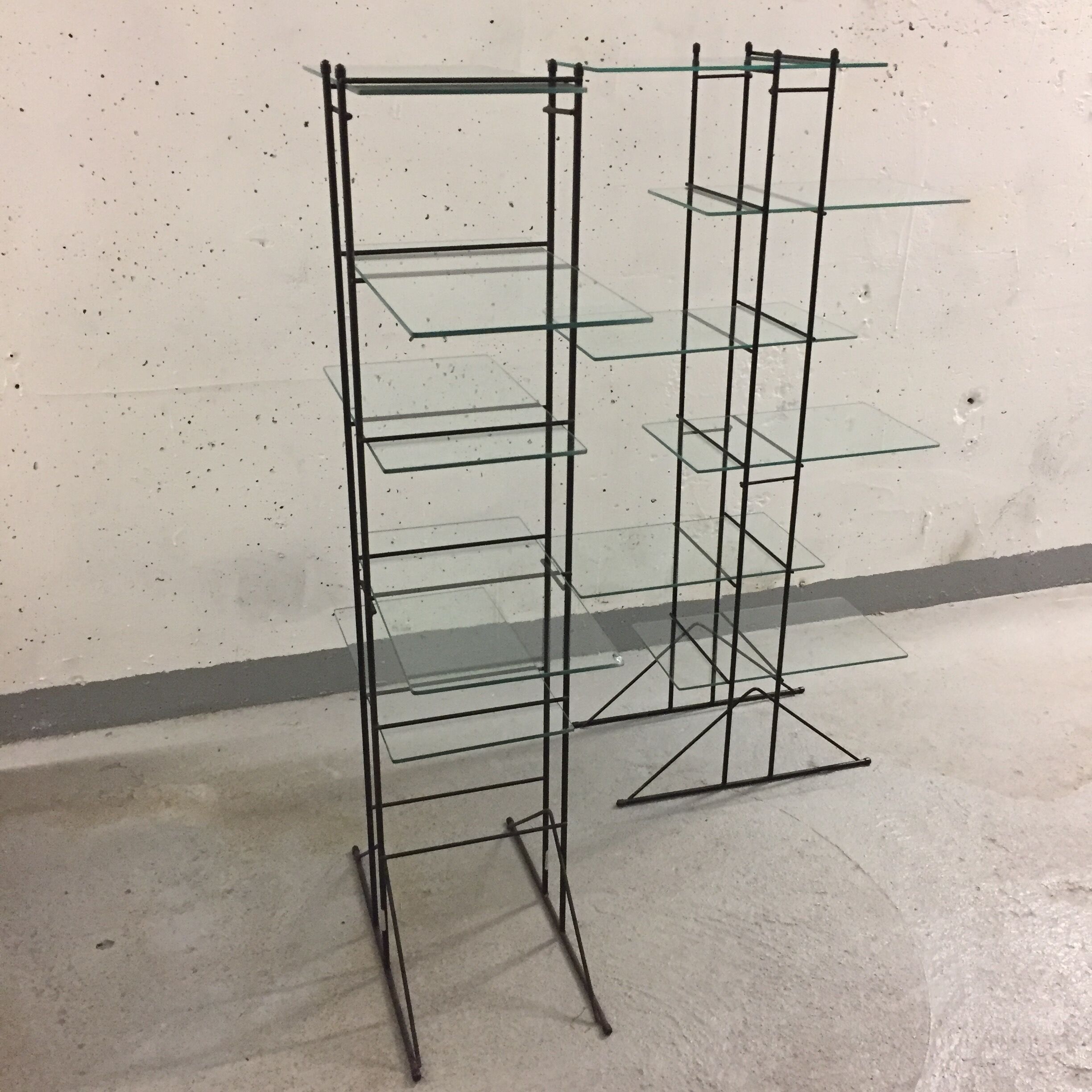 Pair of glass and metal shelves 1970