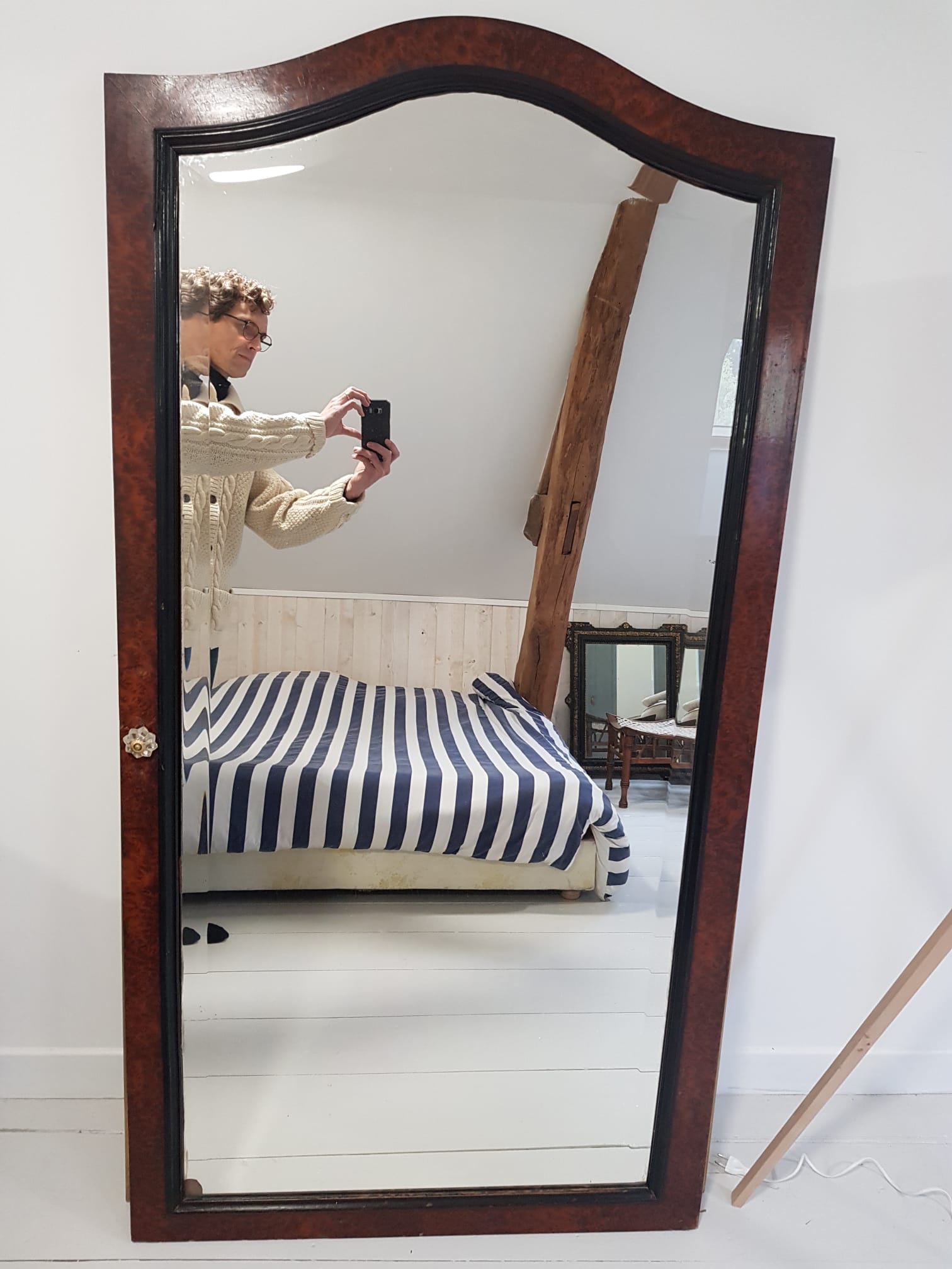 Beveled mirror in elm burl 163cm×65 cm