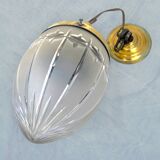 Art Deco suspension in gilded brass and sculpted glass, 1930s