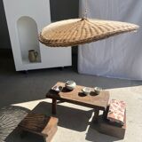 Rattan suspension or shade in the shape of a braided undulating circular tray d:80