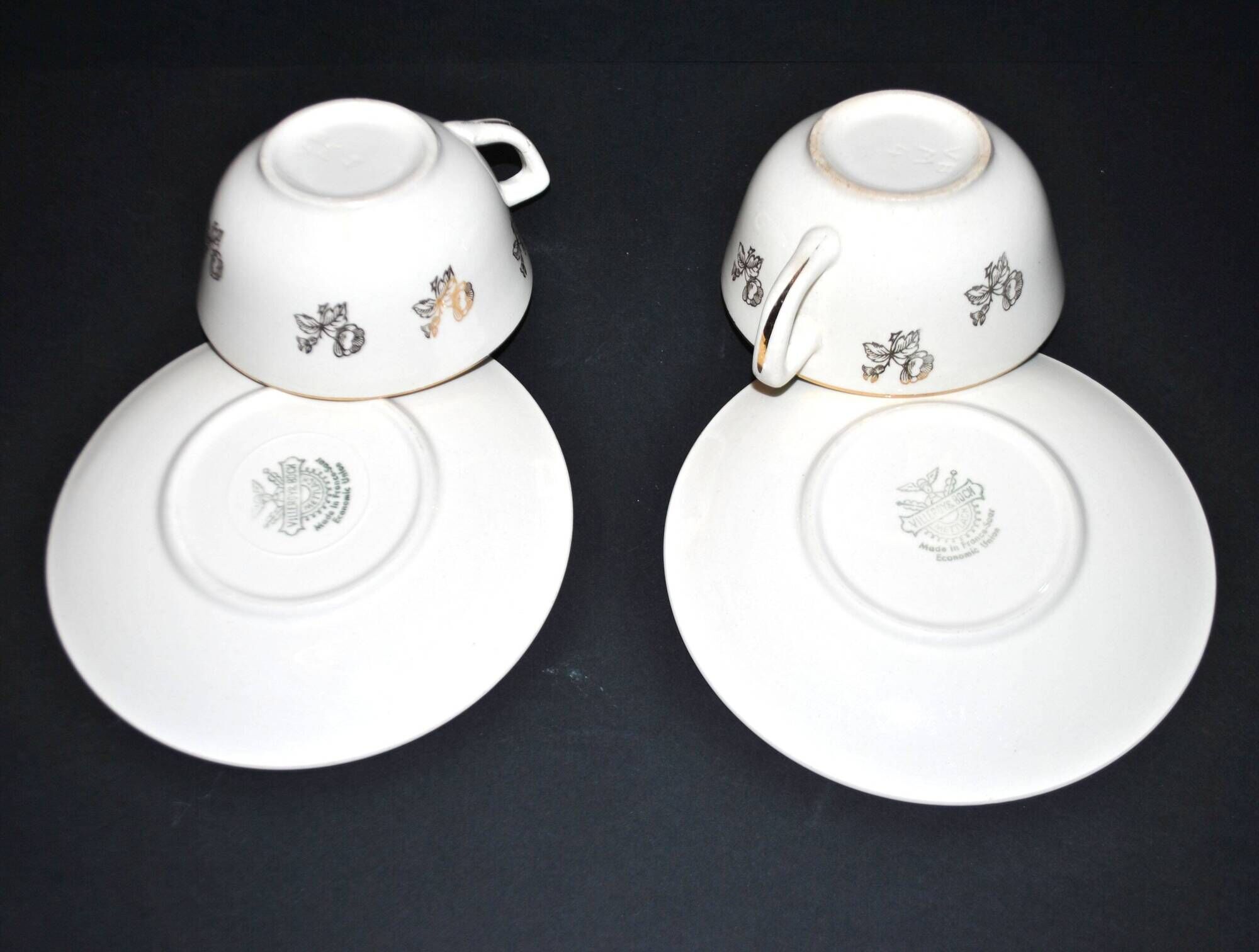 Set of 2 vintage cups with gold flowers Villeroy Boch Mettlach