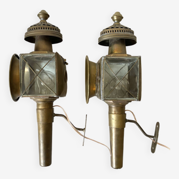 Pair of brass carriage lantern sconces