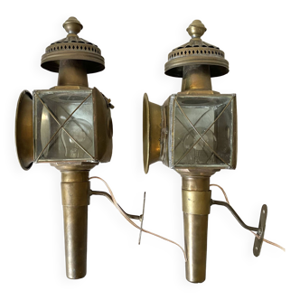 Pair of brass carriage lantern sconces