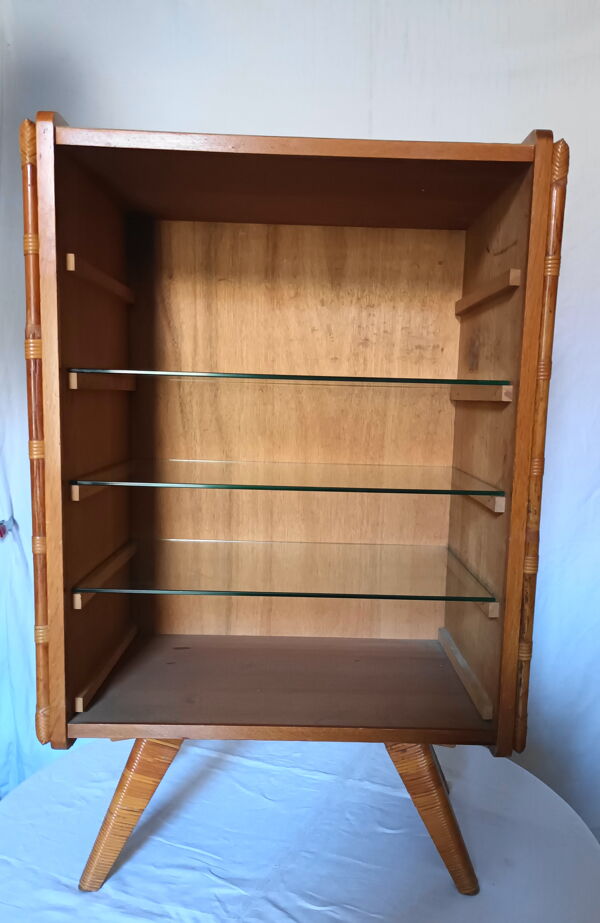 Bibus a 3 étagères en bois et bambou des années 50