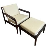 Fauteuils scandinave en teck massif avec ottoman 1960