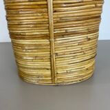 Mid-century rattan and brass bauhaus waste paper bin, france, 1960s