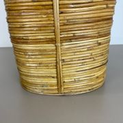 Mid-century rattan and brass bauhaus waste paper bin, france, 1960s