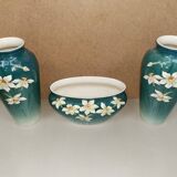 Pair of vases + art nouveau planter, barbotine de bruyn fives lille