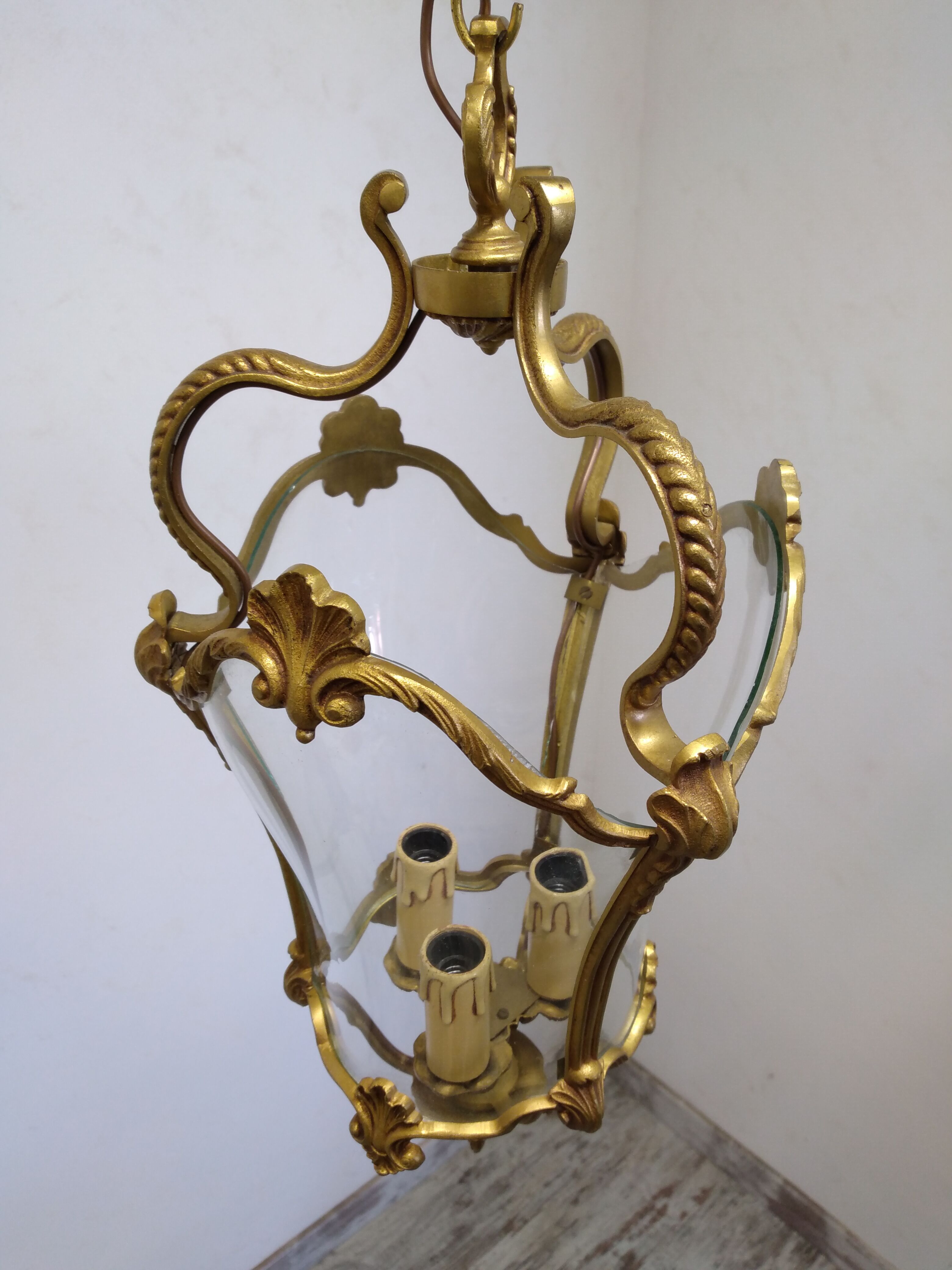 Antique lantern chandelier in bronze and domed glass