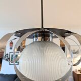 Space Age stainless steel and glass pendant light from the 70s