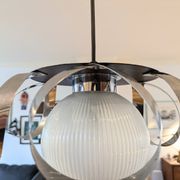 Suspension space age en inox et verre, années 70