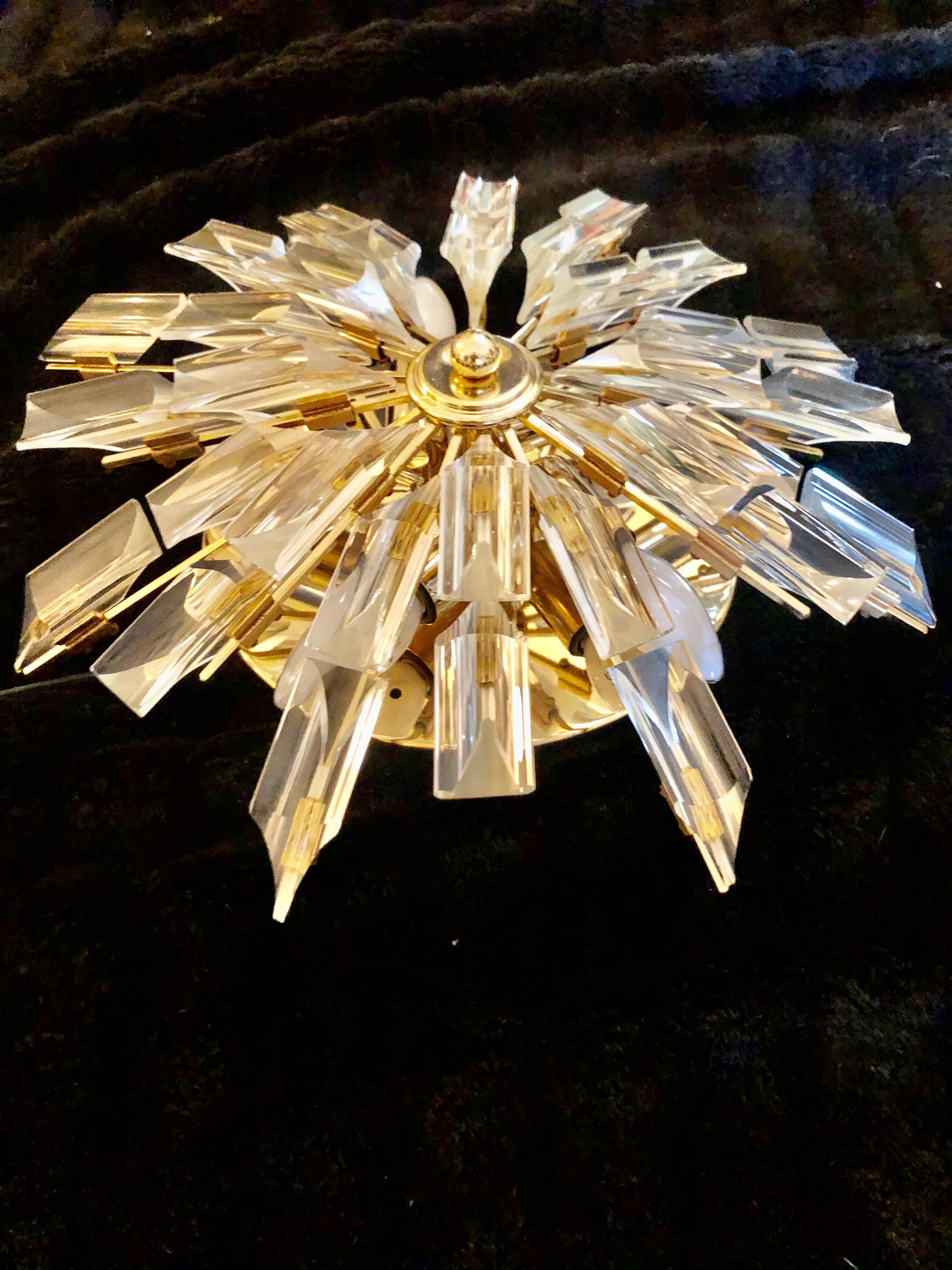 Wall sconce Venini crystal sun with golden structure