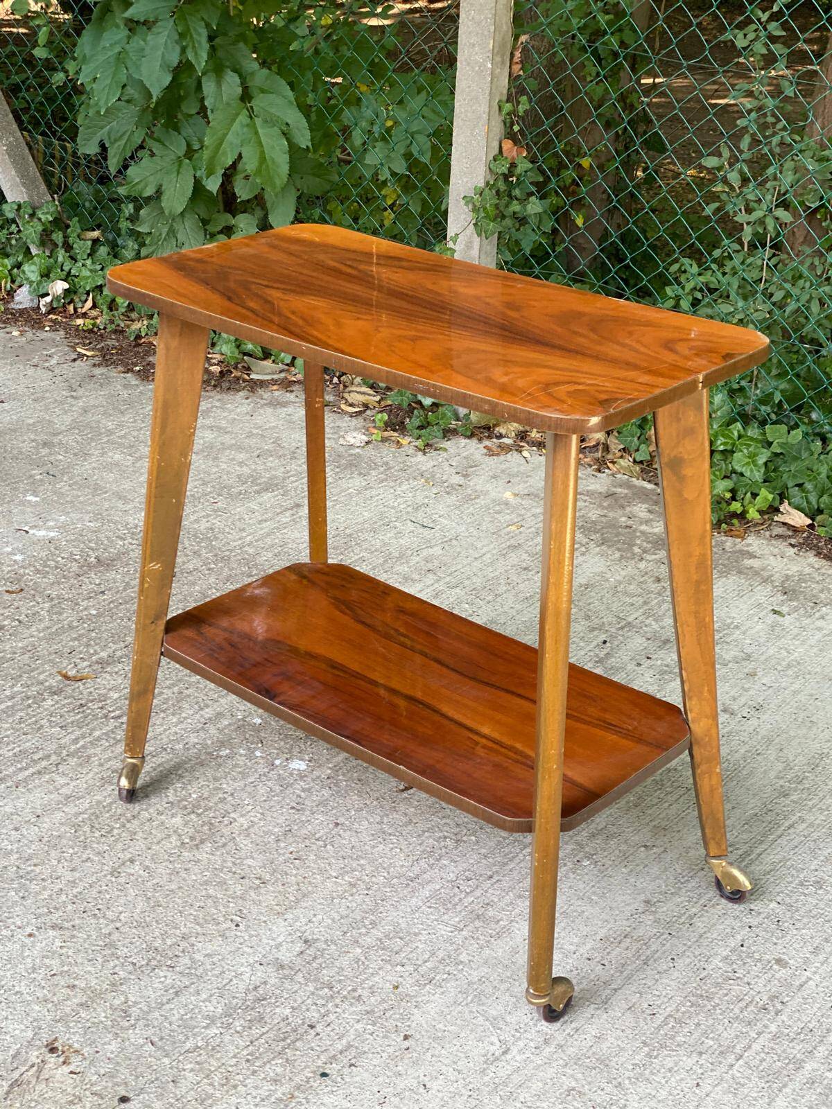 Scandinavian art deco serving trolley 1950 double top gilded rosewood