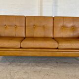 Vintage danish retro svend skipper 3 person sofa in light cognac leather