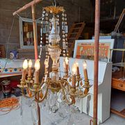 19th Bronze and Crystal Chandelier