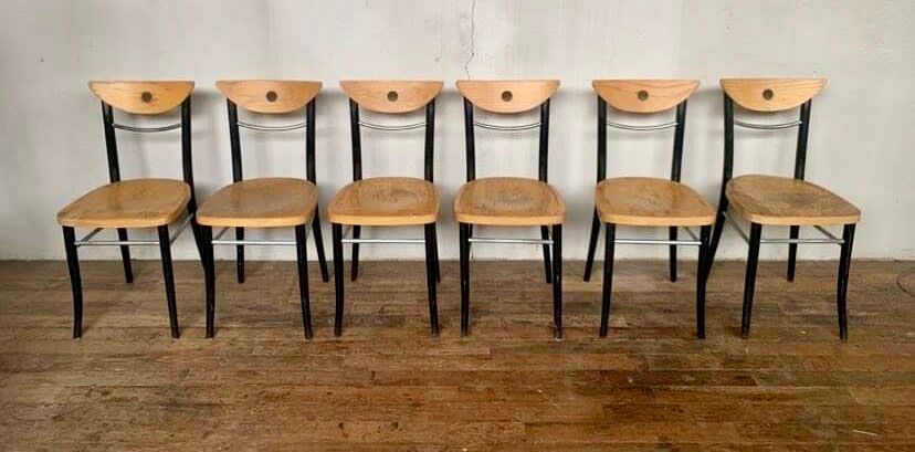 Series of 6 vintage curved wood bistro chairs