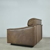 Buffalo leather vintage brutalist armchair by hugo de ruiter, leolux, 1970s