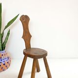 Brutalist pine side stool, mid-century, french