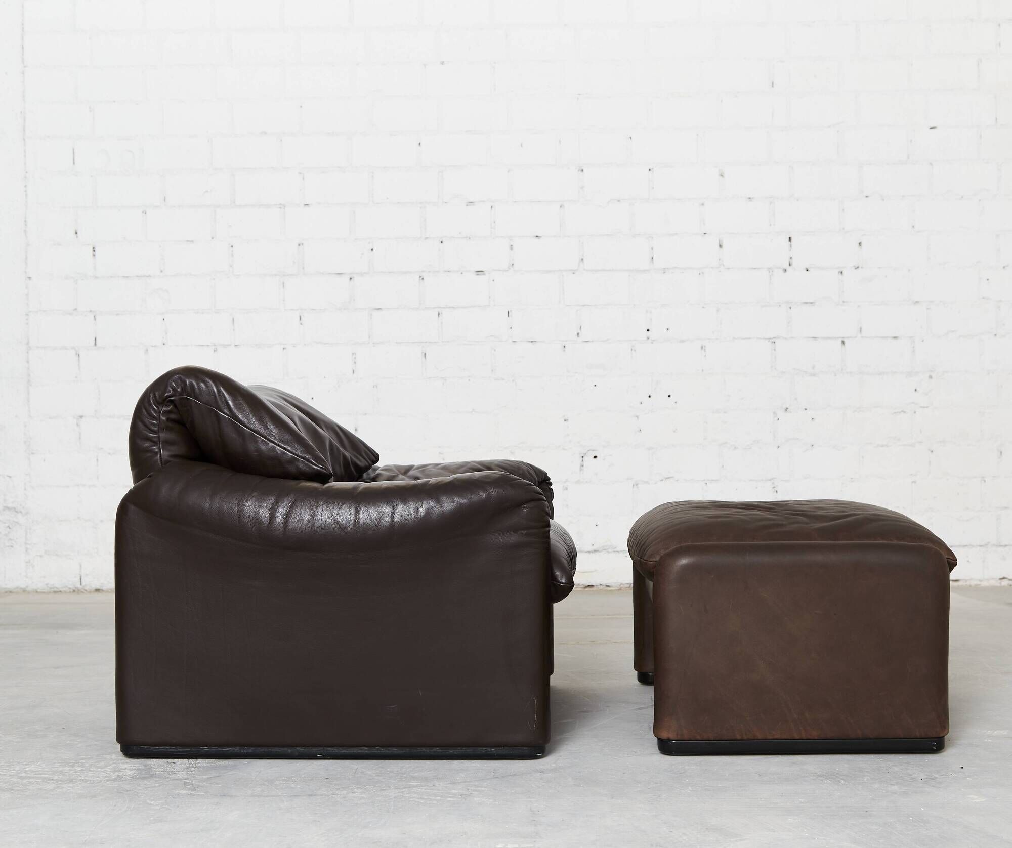 Leather Maralunga Lounge Chair and Ottoman by Vico Magistretti for Cassina