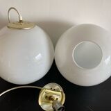 Pair of white Parscot globe pendant lights