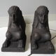 Pair of old chenets sphinx cast iron deco back from egypt