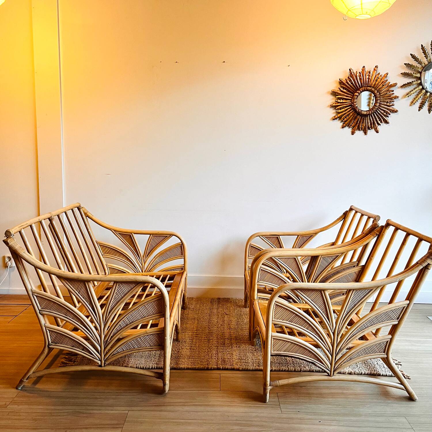 Rattan Bamboo lounge set coach and  2 armchairs