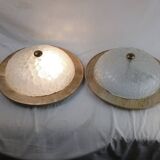 Pair of vintage Murano wall lights with exotic wood shelf.