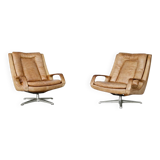 Vintage Mid-Century German Modern Leather Swivel Chairs by Carl Straub