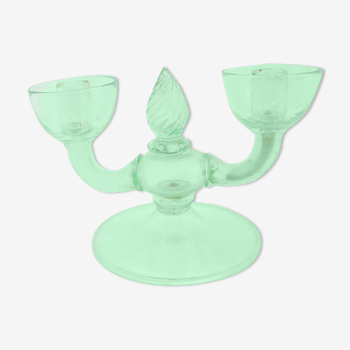 Antique double candle holder in mint green blown glass