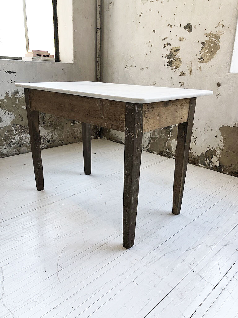 Oak and marble farm table