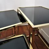 Three coffee tables trundle brass and glass black design 70s